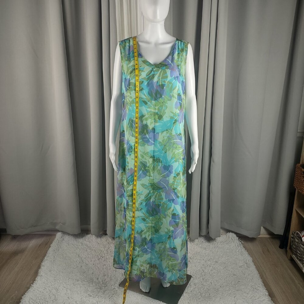 Villager Liz Claiborne Floral Maxi Dress Sleeveless V-Neck Size 14 Green, Blue - Picture 4 of 11